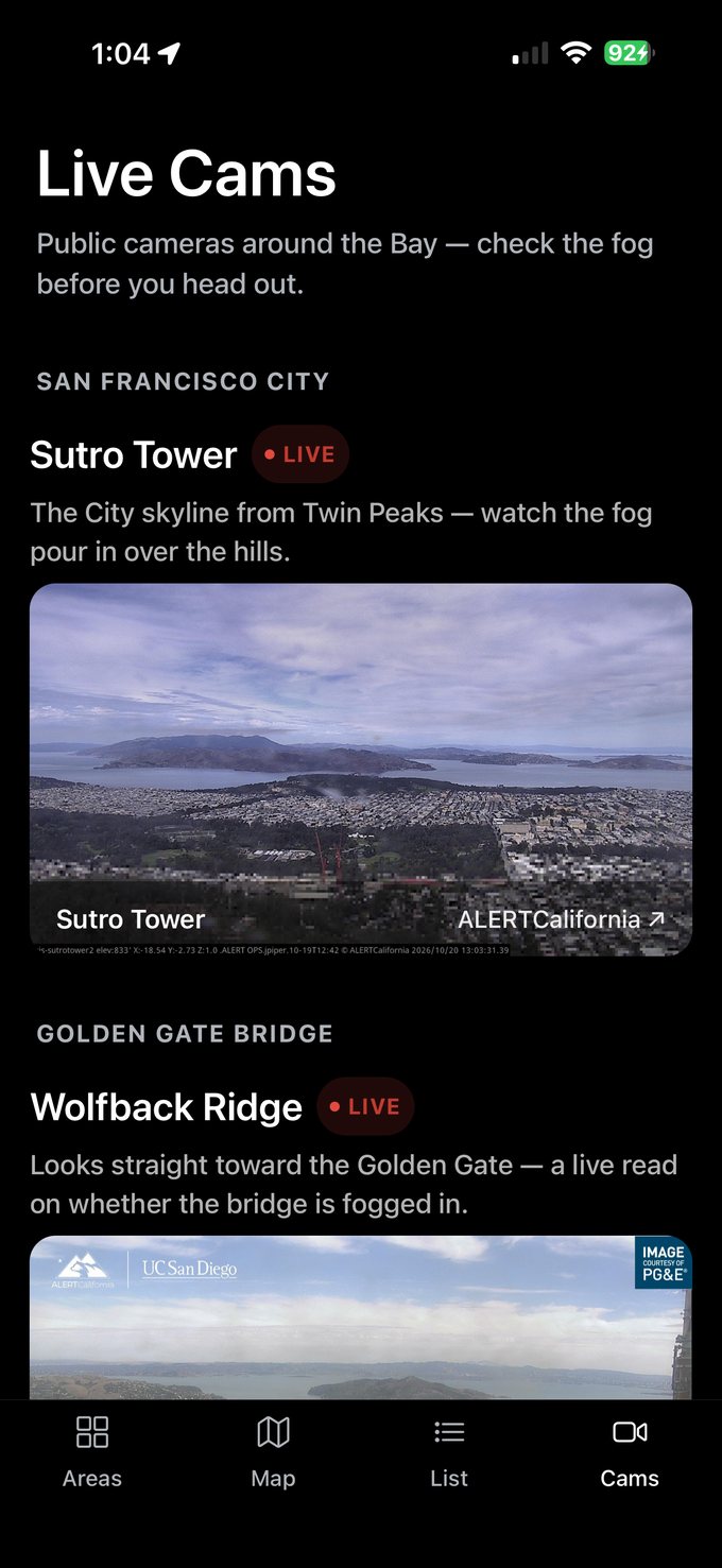 Live fog and sky cams around the Bay Area